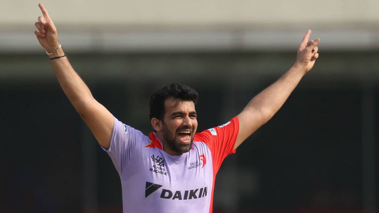 Zaheer Khan celebrates the wicket of Virender Sehwag, Delhi Daredevils v Kings XI Punjab, IPL 2015, Delhi, May 1, 2015