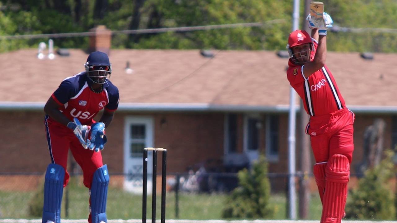 Nitish Kumar drives handsomely, United States of America v Canada, ICC Americas Regional T20, Indianapolis, May 5, 2015
