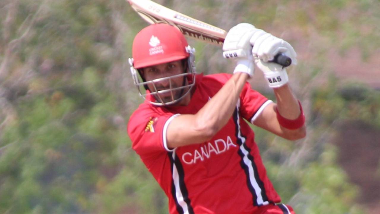 Jimmy Hansra drives through the off side, Bermuda v Canada, ICC Americas Region Division One Twenty20, Indianapolis, May 8, 2015