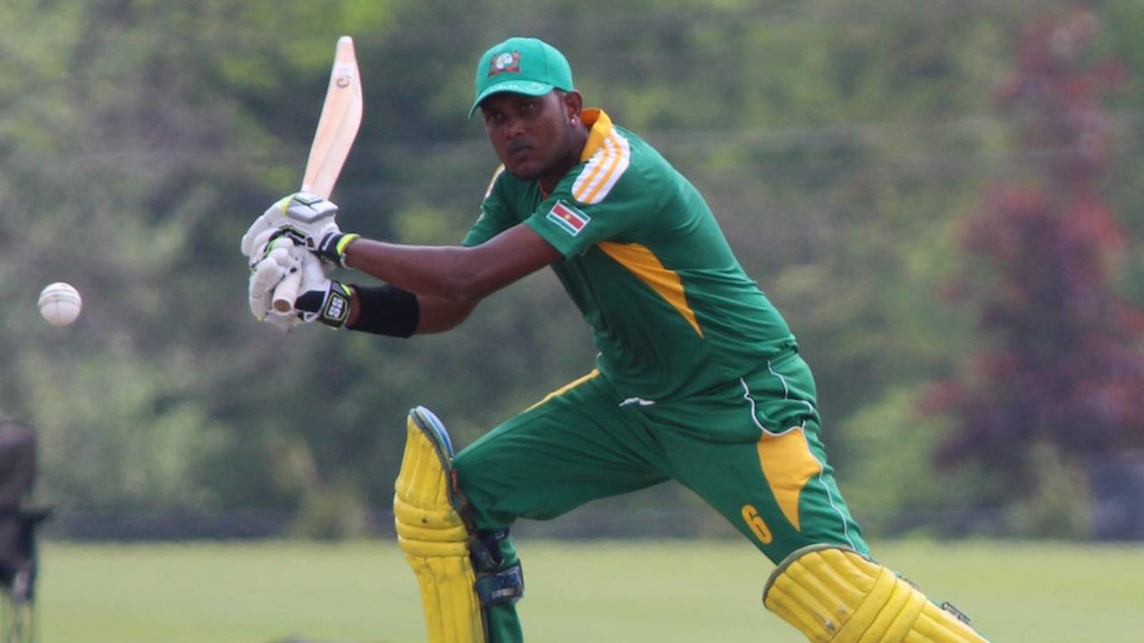 Wasim Akram carts one through cover, Bermuda v Suriname, ICC Americas Regional T20, Indianapolis, May 9, 2015