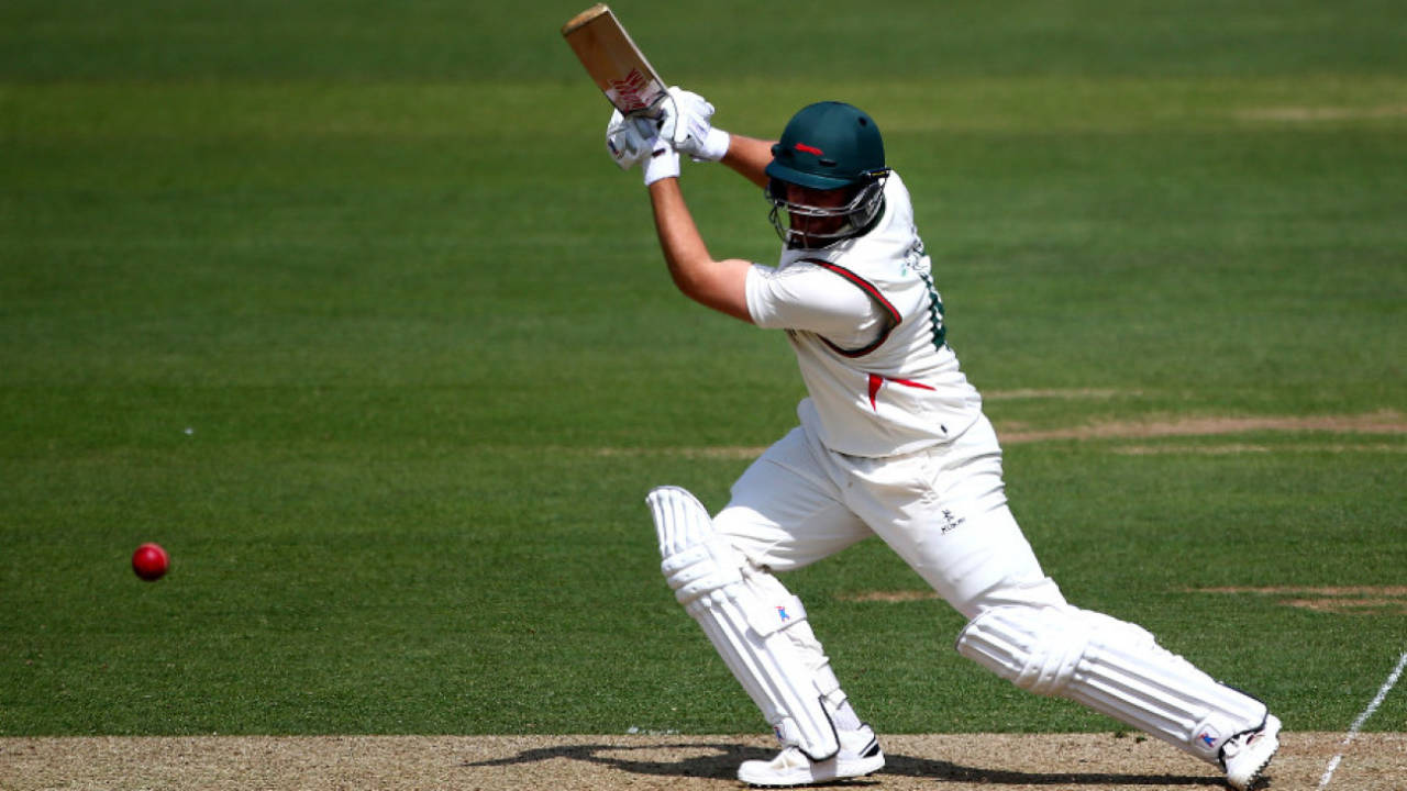 Ben Raine drives during his fifty, Surrey v Leicestershire, County Championship, Division Two, 1st day, Kia Oval, May 10, 2015
