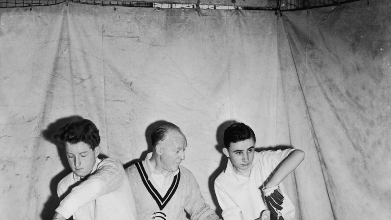 Harry Lee coaching in the nets at Chiswick, April 15, 1951