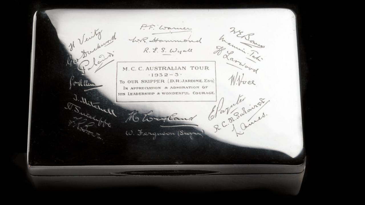 Silver cigarette box inscribed to Douglas Jardine by members of 1932-33 England team to Australia, London, 2015