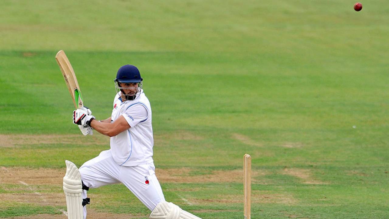 Billy Godleman cuts through the off side, Derbyshire v India, July 1, 2014