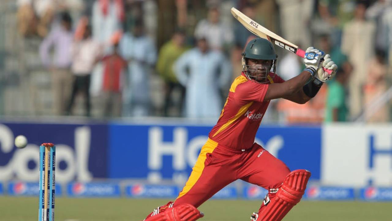 Chamu Chibhabha cuts to the point boundary, Pakistan v Zimbabwe, 2nd ODI, Lahore, May 29, 2015
