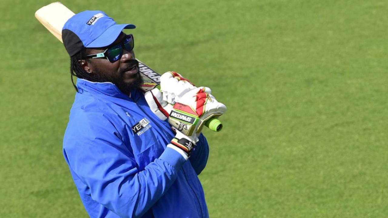 Chris Gayle at a batting session, Wellington, March 20, 2015