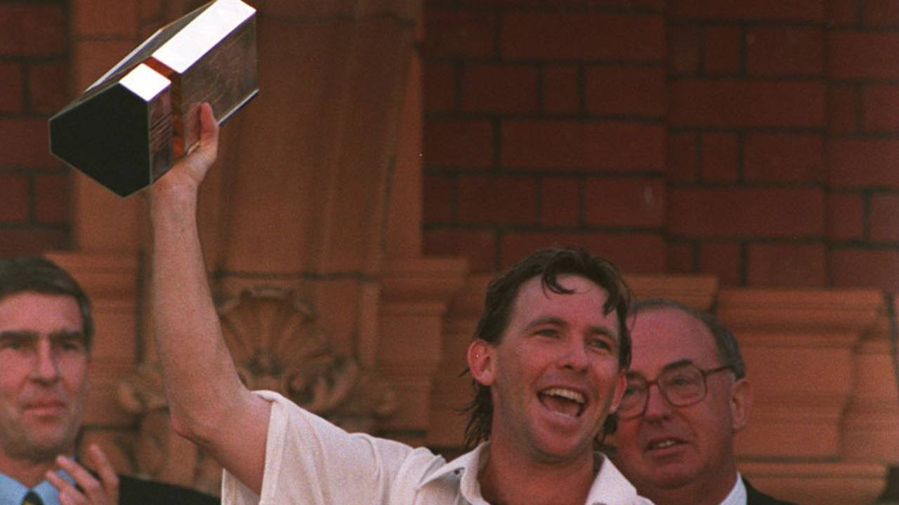 Dermot Reeve holds aloft the NatWest Trophy in 1995, Lord's, September 3, 1995