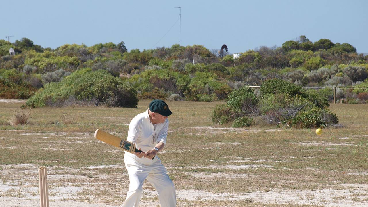 John Rutherford, now in his 80s, shows he can still bat