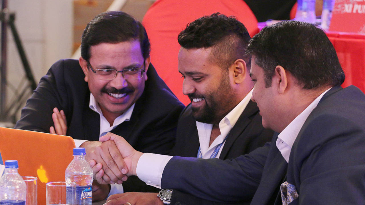 KKR CEO Venky Mysore (far left) and AR Srikkanth (middle) at the IPL auction&nbsp;&nbsp;&bull;&nbsp;&nbsp;BCCI