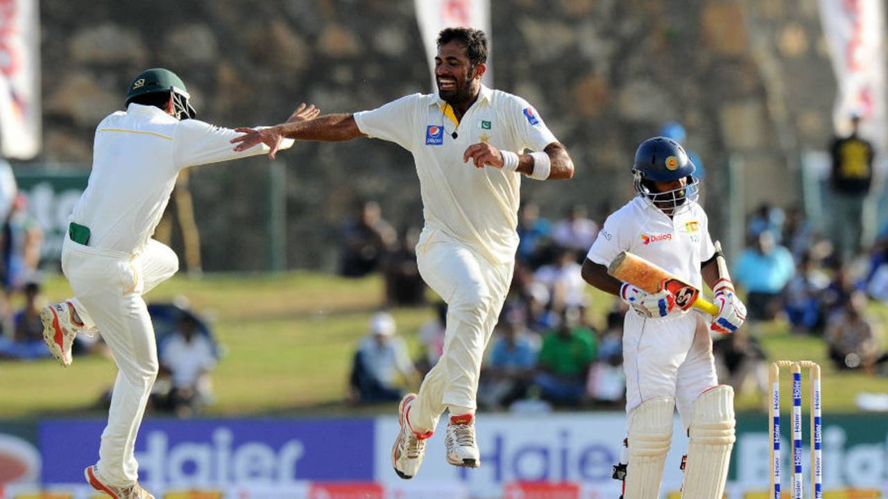 Wahab Riaz exults after dismissing Kaushal Silva, Sri Lanka v Pakistan, 1st Test, Galle, 4th day, June 20, 2015