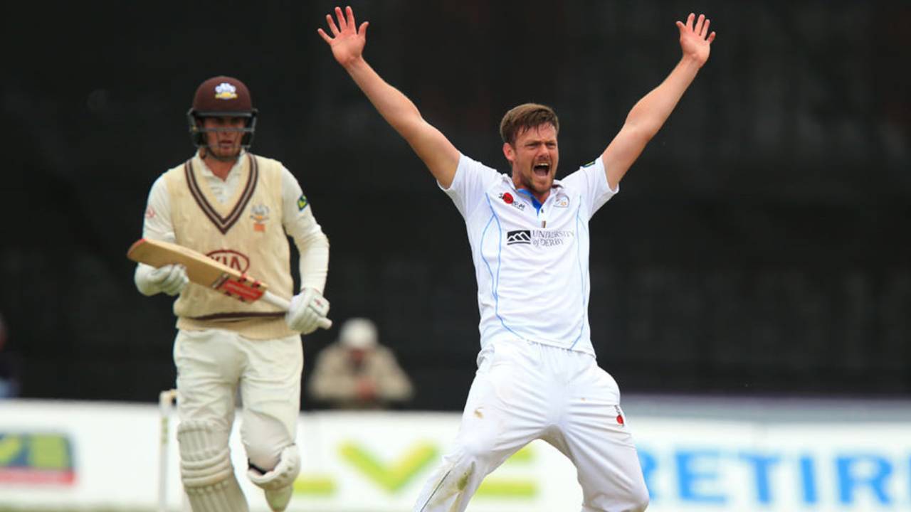 Wayne White appeals for a wicket, Derbyshire v Surrey, County Championship, Division Two, Derby, 3rd day, June 23, 2015