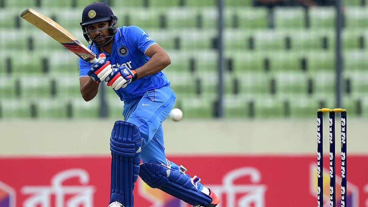 Rohit Sharma pushes the ball through the leg side, Bangladesh v India, 3rd ODI, Mirpur, June 24, 2015