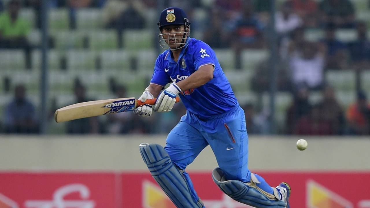 MS Dhoni works the ball through the leg side, Bangladesh v India, 3rd ODI, Mirpur, June 24, 2015