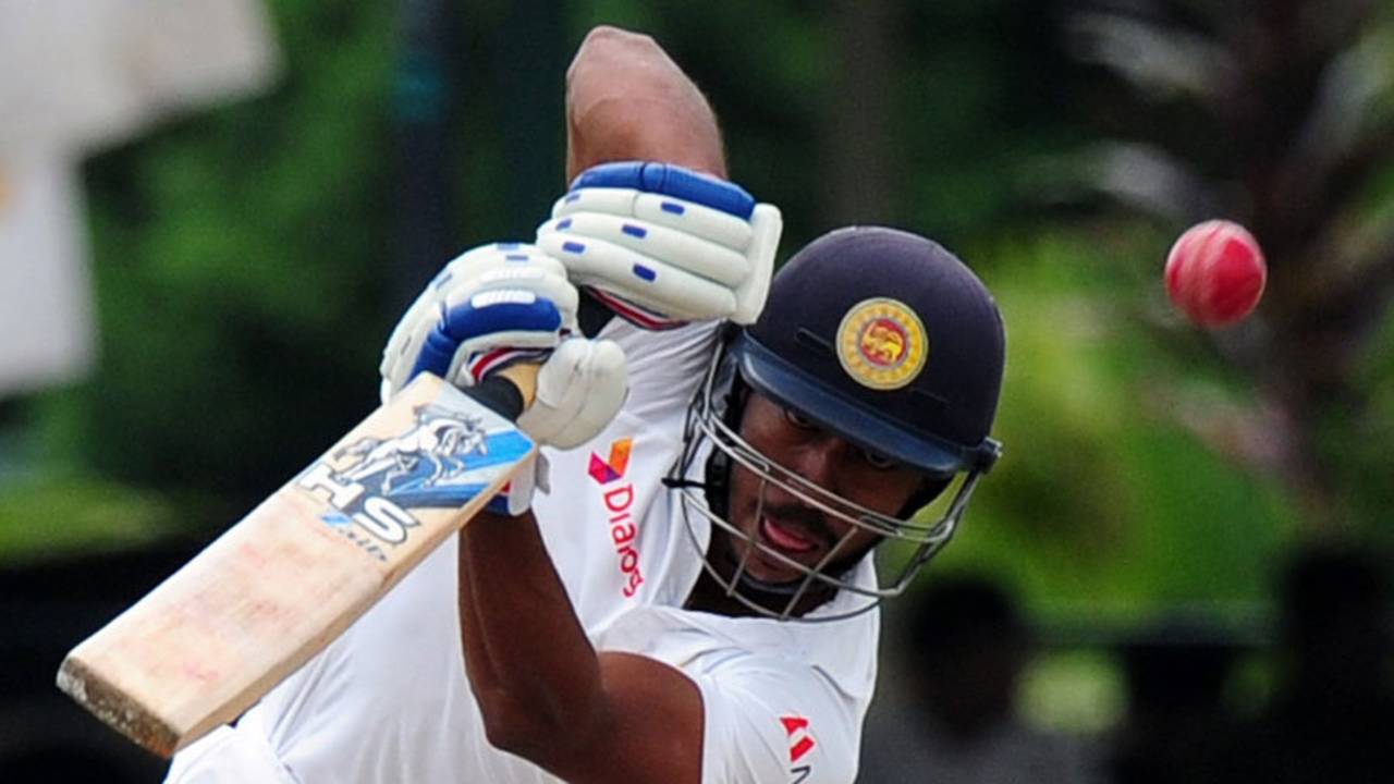 Kithurwan Vithanage, who was hiked up to the top, added 49 with Dimuth Karunaratne, before mis-hitting an attempted slog-sweep straight down the throat of deep midwicket&nbsp;&nbsp;&bull;&nbsp;&nbsp;AFP
