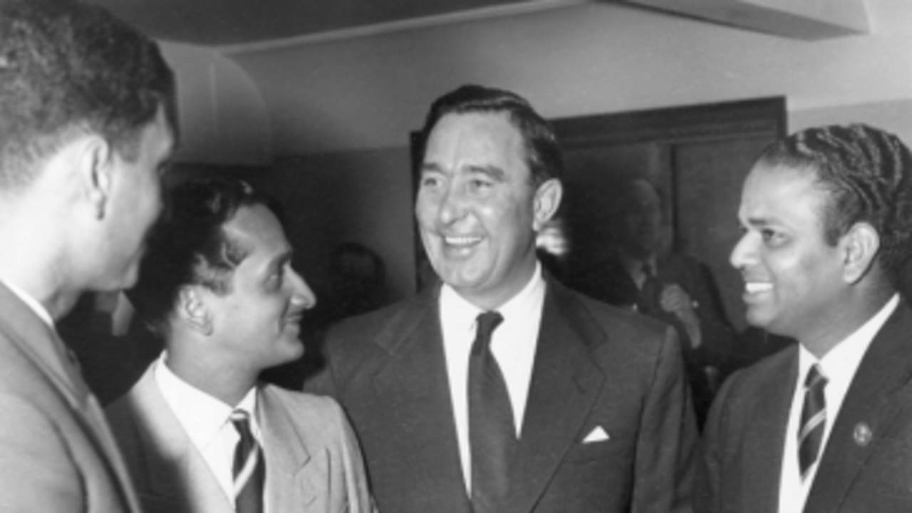 Polly Umrigar, Datta Gaekwad, Denis Compton and Vijay Manjrekar at the British Sportsman's Luncheon at the Savoy, London, April 21, 1959
