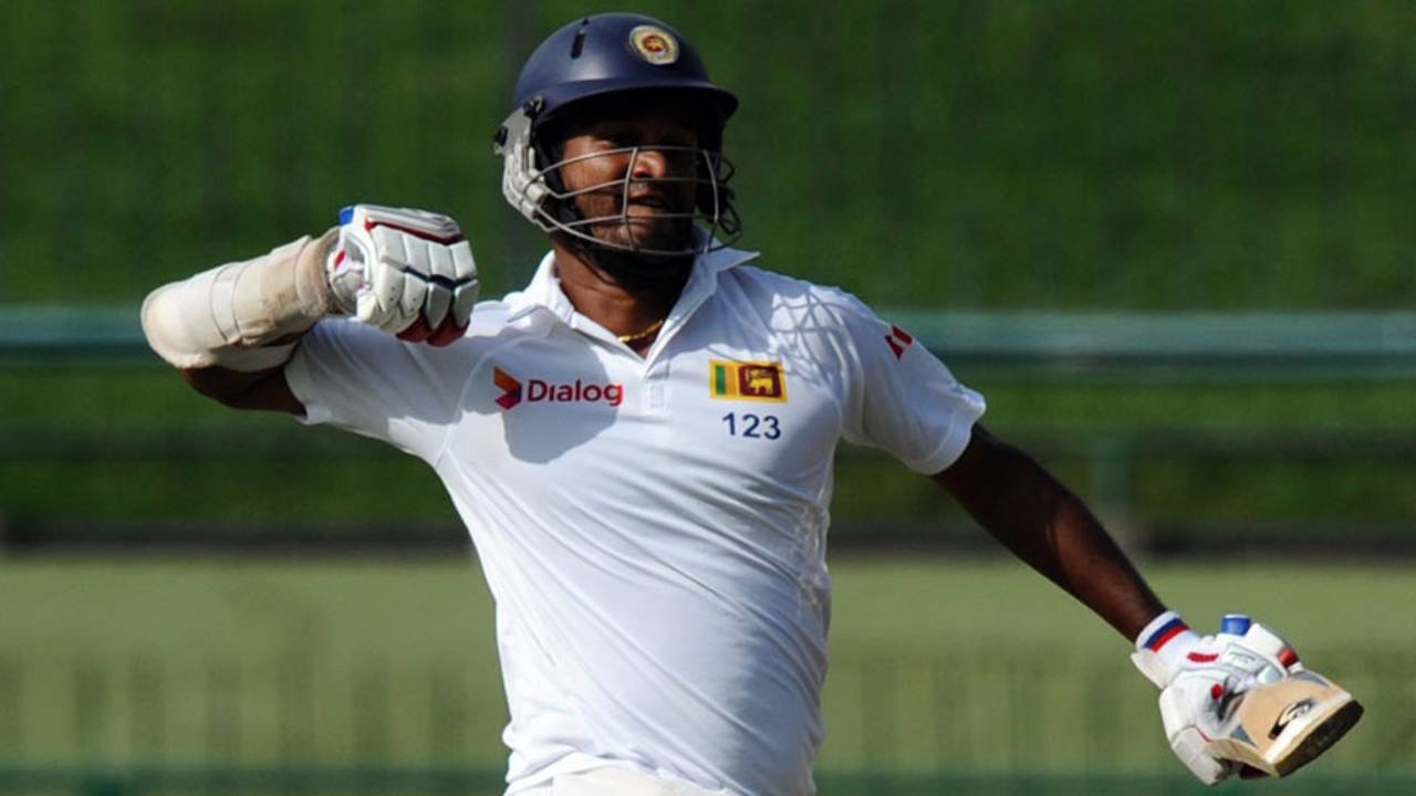 Dimuth Karunaratne got to his second Test century, Sri Lanka v Pakistan, 3rd Test, Pallekele, 1st day, July 3, 2015