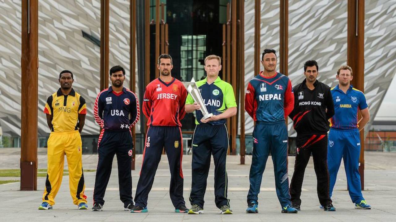 The Group A team captains pose with the trophy, World T20 Qualifier, Belfast, July 8, 2015