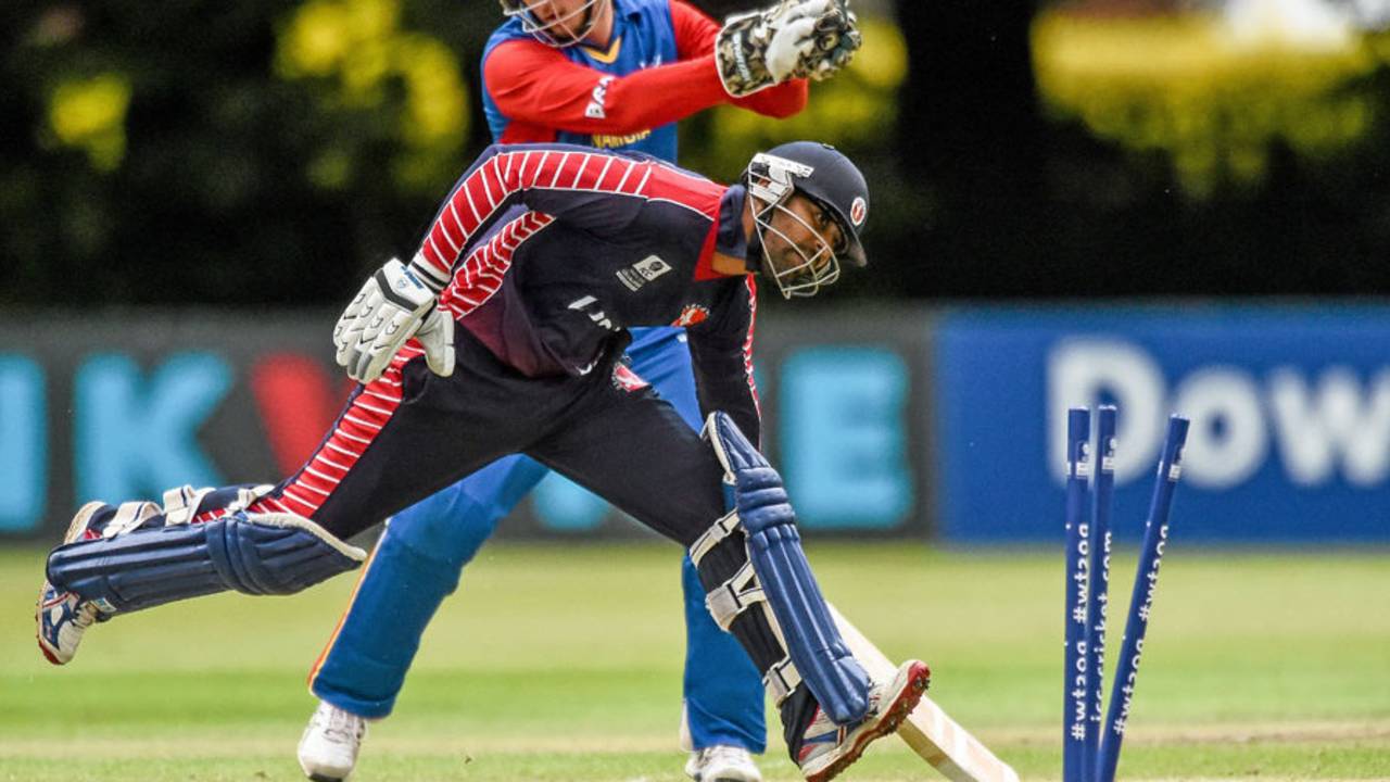USA captain Muhammad Ghous was run-out for 1, Namibia v United States of America, World Twenty20 Qualifier, Group A, Belfast, July 13, 2015