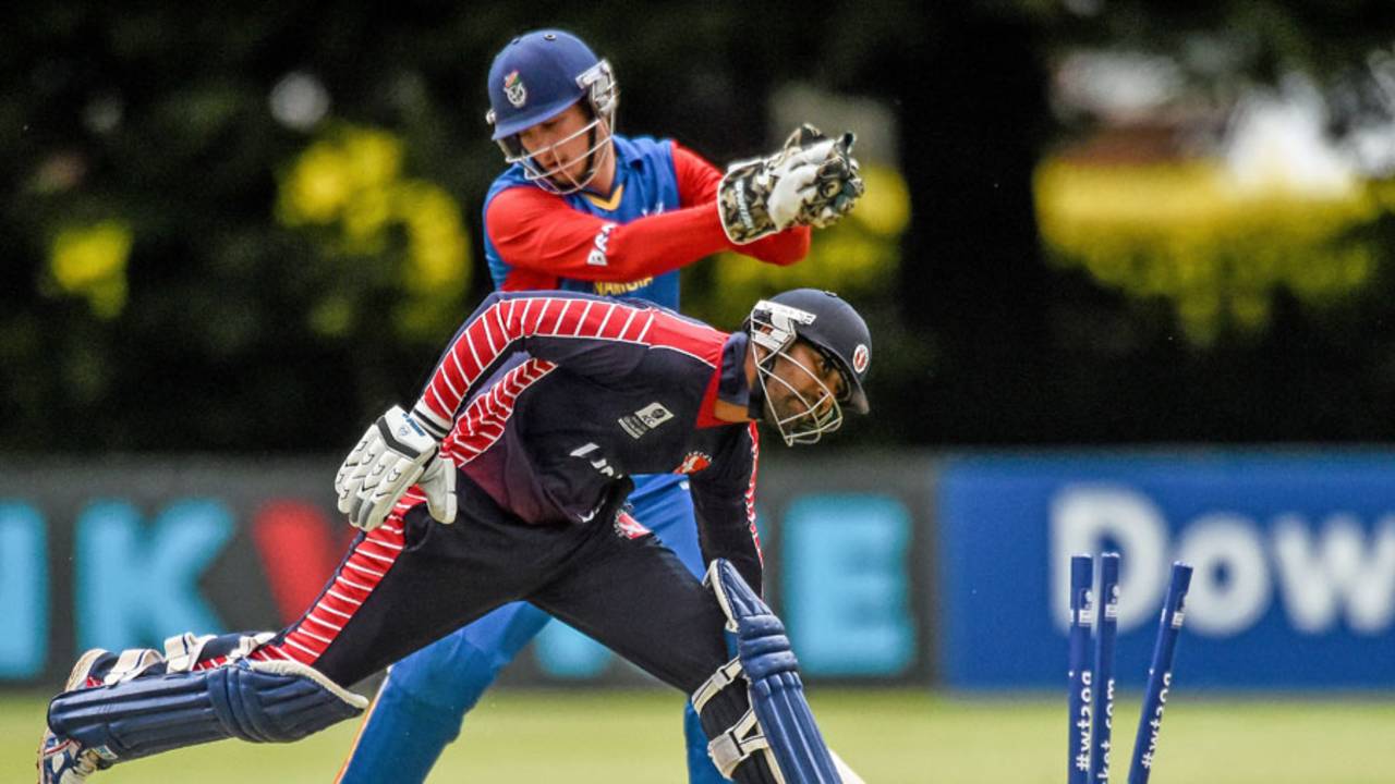 USA captain Muhammad Ghous was run-out for 1, Namibia v United States of America, World Twenty20 Qualifier, Group A, Belfast, July 13, 2015