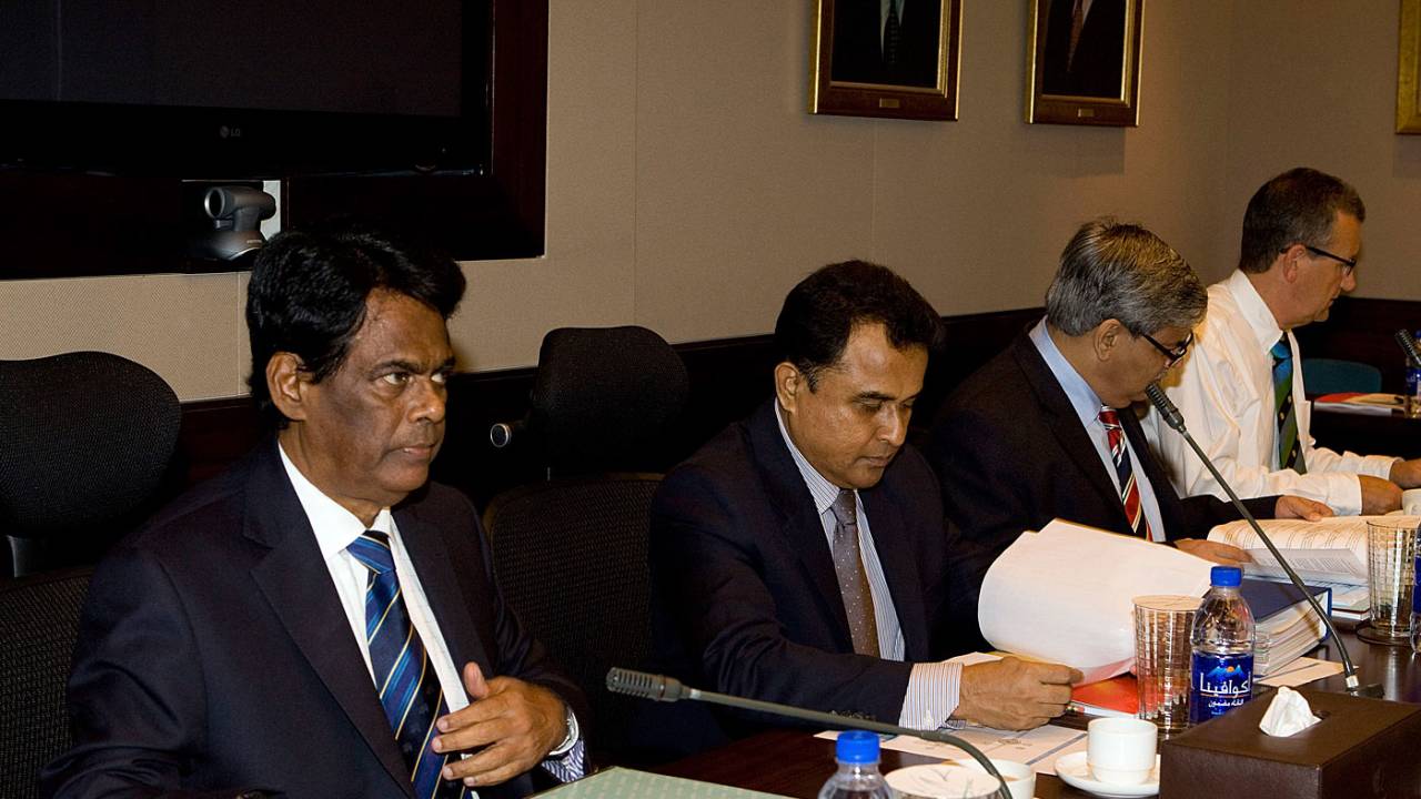 Somachandra de Silva sits at an ICC meeting