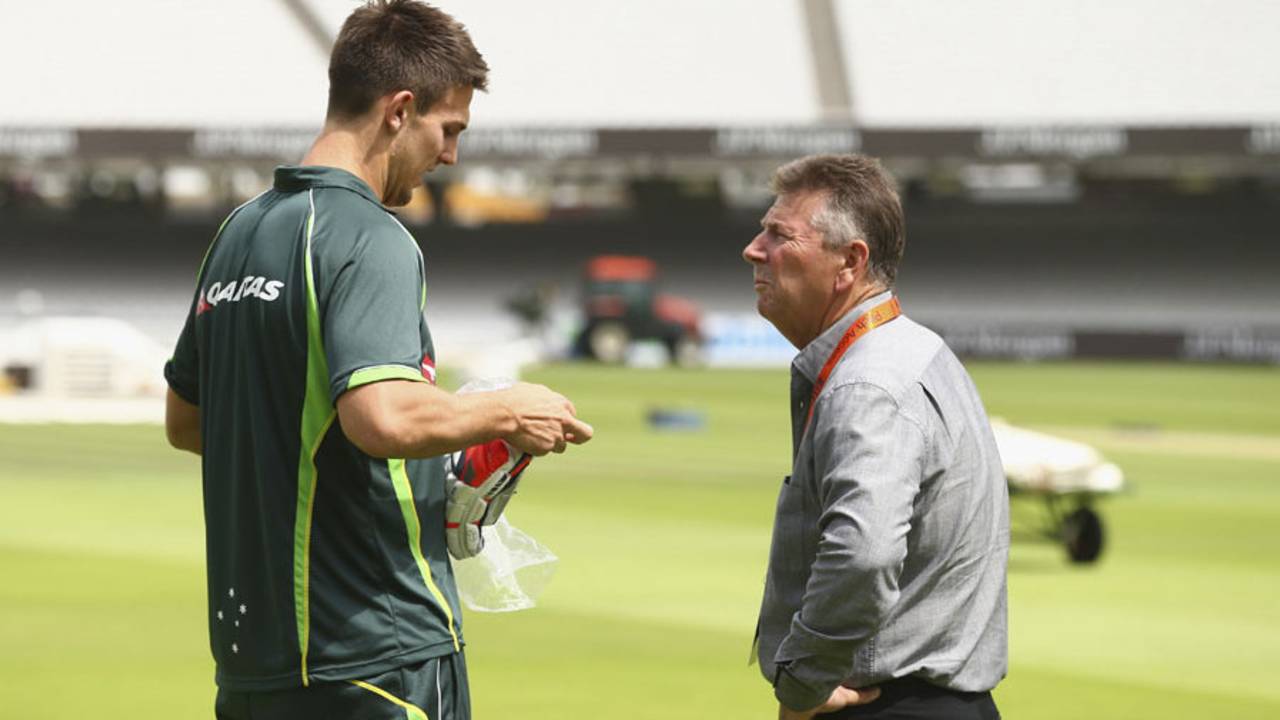 Mitchell Marsh talks to Rod Marsh ahead of an expected Test recall, England v Australia, 2nd Investec Ashes Test, Lord's, July 15, 2015