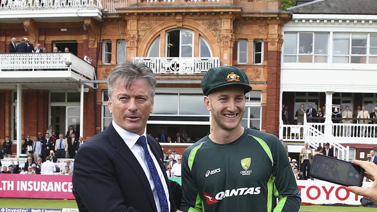 Peter Nevill receives his baggy green from Steve Waugh ahead of his Test debut at Lord's, England v Australia, 2nd Investec Ashes Test, Lord's, July 16, 2015