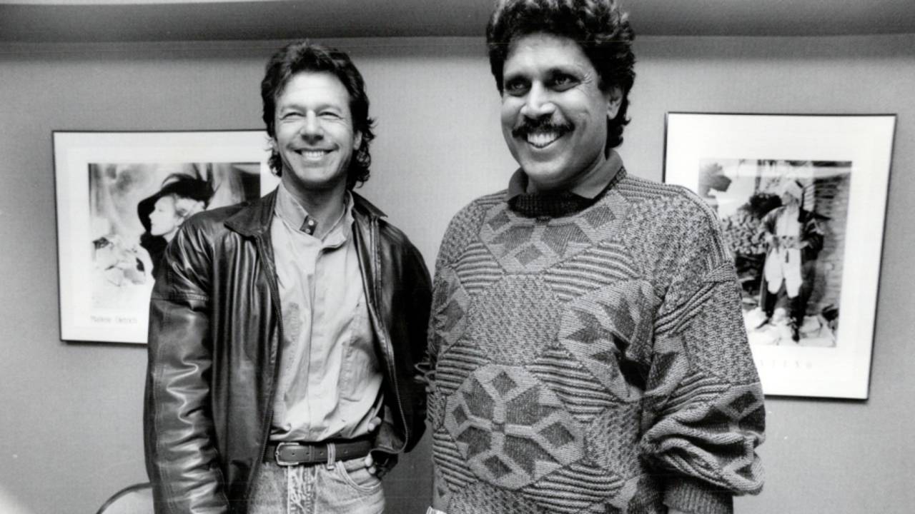 Imran Khan and Kapil Dev are all smiles for the camera, Canada, September 25, 1992