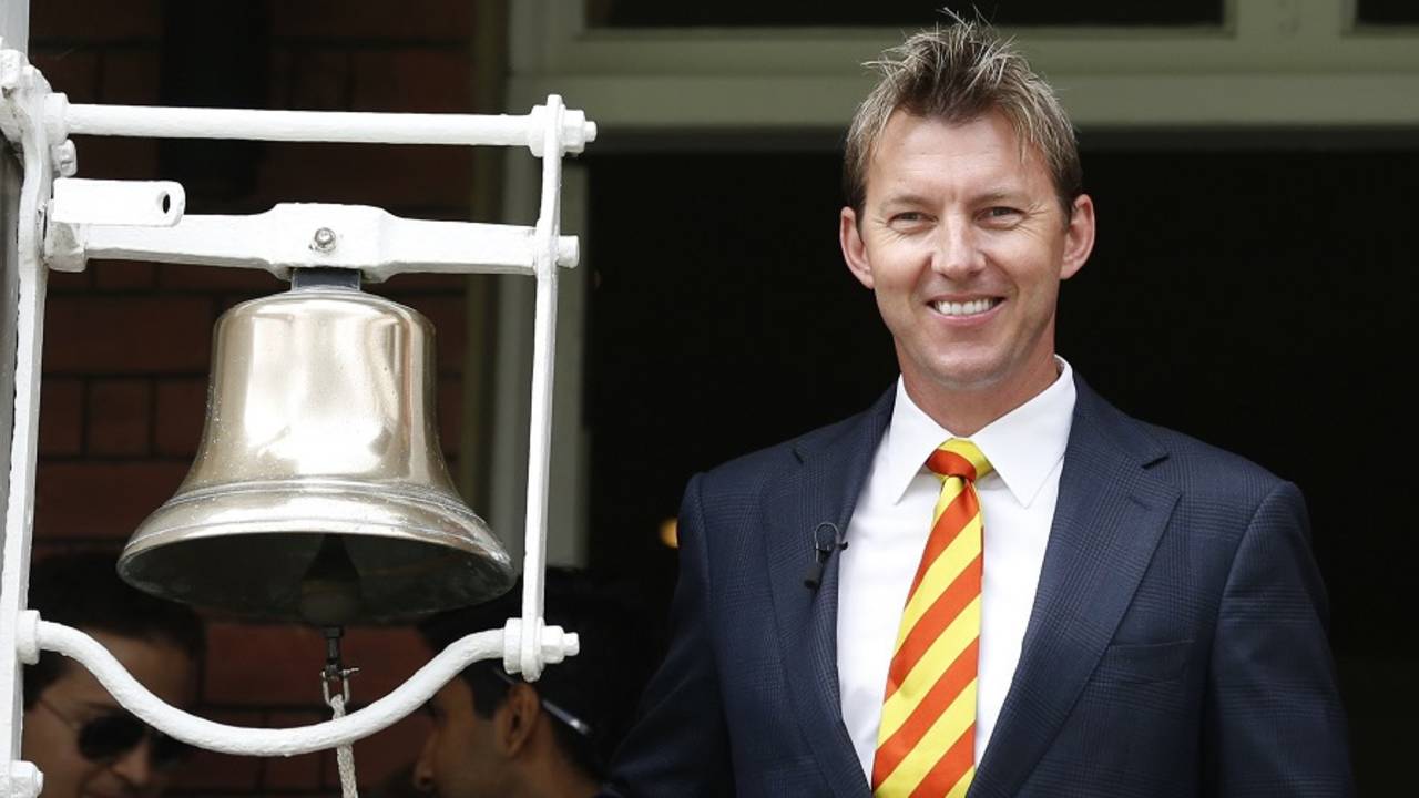 Brett Lee rings the five-minute bell ahead of the start of play on the second day,England v Australia, 2nd Investec Ashes Test, Lord's, 2nd day, July 17, 2015