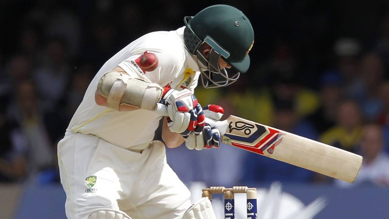 Chris Rogers was hit flush on the helmet off the first ball of the second day,  England v Australia, 2nd Investec Ashes Test, Lord's, 2nd day, July 17, 2015