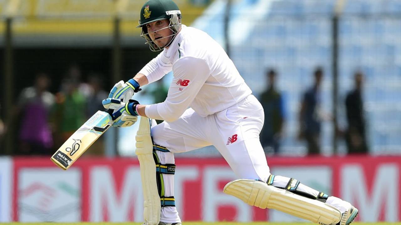 Stiaan van Zyl works the ball through the off side, Bangladesh v South Africa, 1st Test, Chittagong, 1st day, July 21, 2015