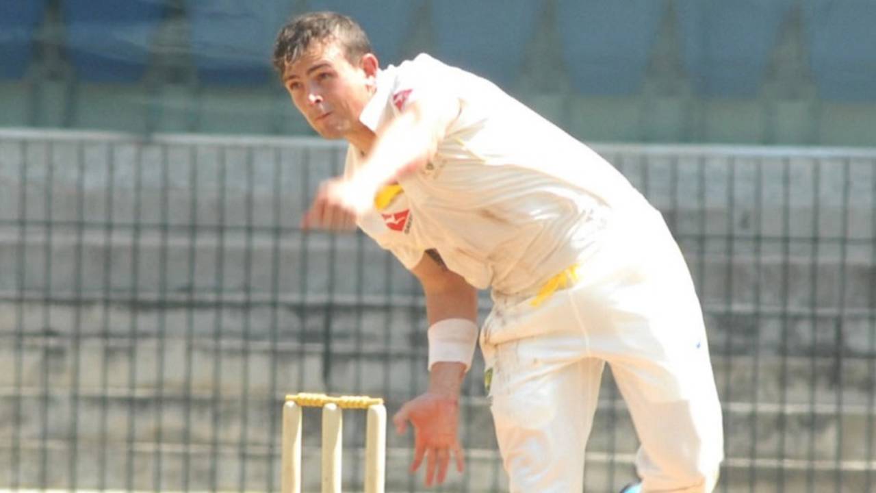 Steve O'Keefe took 6 for 82 in India A's first innings, India A v Australia A, 1st unofficial Test, Chennai, 2nd day