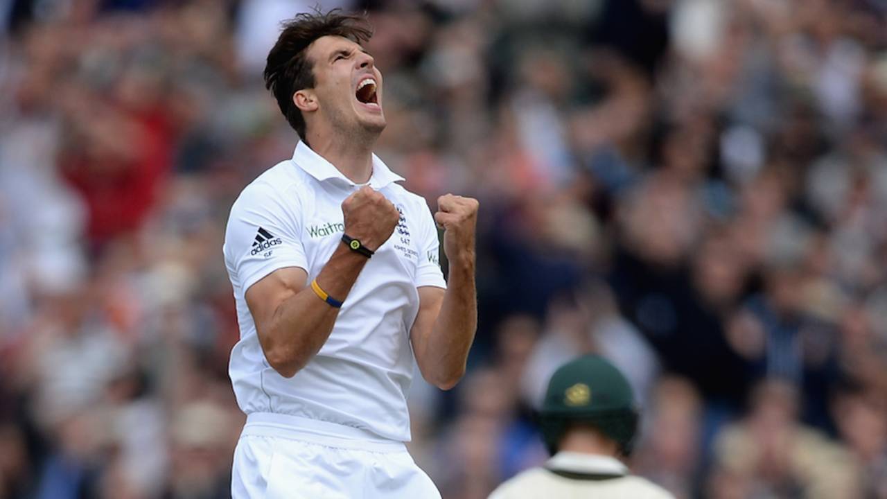 Steven Finn feels the joy as he strikes with the sixth ball of his return to Test cricket&nbsp;&nbsp;&bull;&nbsp;&nbsp;Getty Images