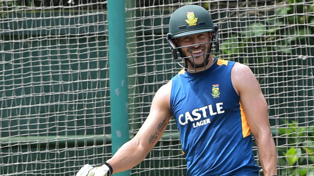 Faf du Plessis bats in the nets ahead of the second Test, Dhaka, July 29, 2015