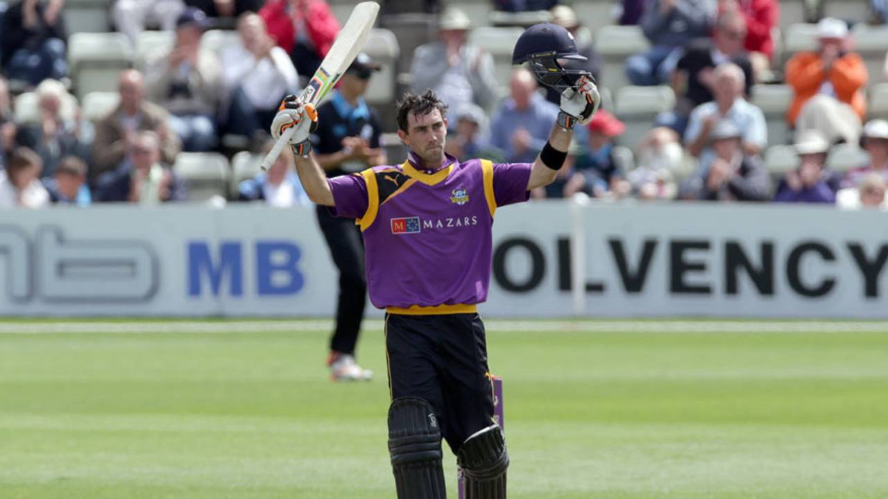 Glenn Maxwell struck a century off 70 balls, Worcestershire v Yorkshire, Royal London Cup, Group A, New Road, July 30, 2015