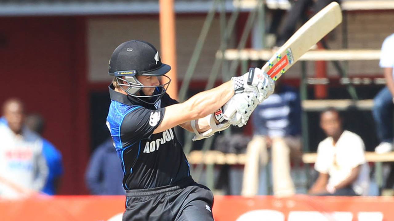 Kane Williamson pulls one through the leg side during his 97, Zimbabwe v New Zealand, 1st ODI, Harare, August 2, 2015