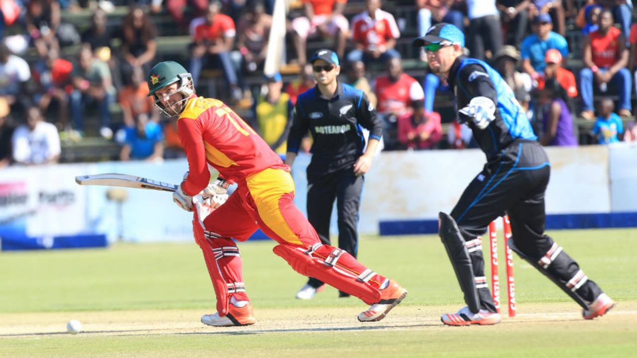 Craig Ervine guides it square during his unbeaten 130, Zimbabwe v New Zealand, 1st ODI, Harare, August 2, 2015