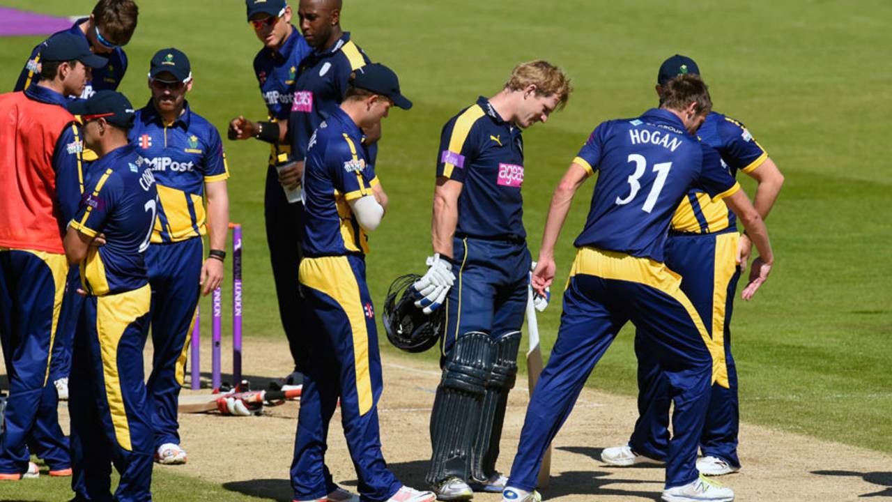 Jimmy Adams and Michael Hogan inspect the pitch, Glamorgan v Hampshire, Royal London Cup, Group B, Cardiff, August 2, 2015