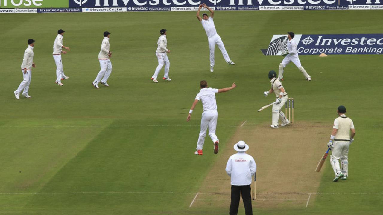 Michael Clarke slashed at a wide one to be well caught by Alastair Cook for 10, England v Australia, 4th Investec Test, Trent Bridge, 1st day, August 6, 2015