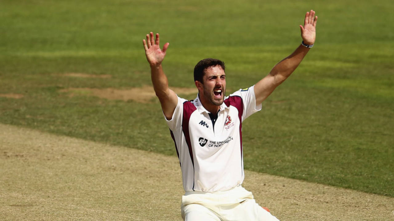 Ben Sanderson appeals for a wicket, Northamptonshire v Australians, Tour match, Northampton, 3rd day, August 16, 2015