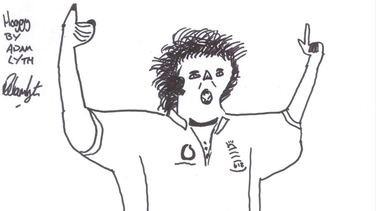Adam Lyth draws Matthew Hoggard celebrating a wicket