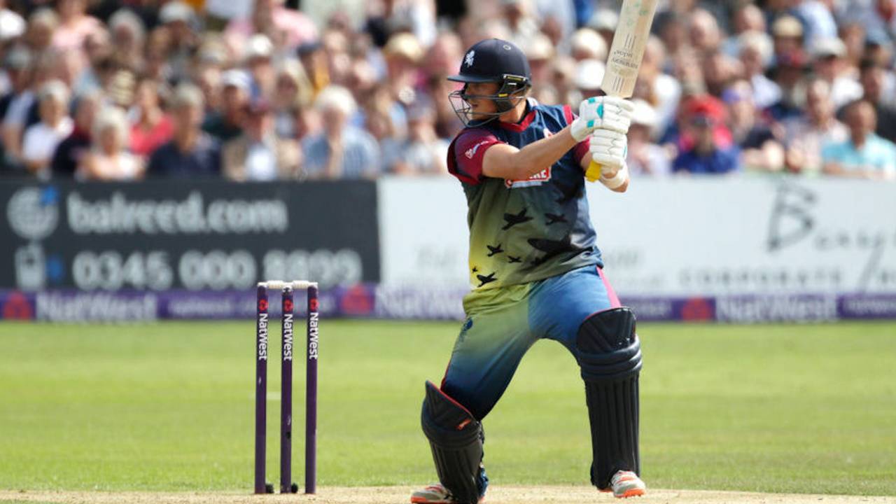 Sam Northeast, Kent captain, hits out during their NatWest Blast quarter-final tie against Lancashire in Canterbury, August 15, 2015