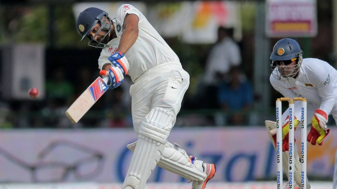 Rohit Sharma gives the charge, Sri Lanka v India, 2nd Test, P Sara Oval, Colombo, 1st day, August 20, 2015