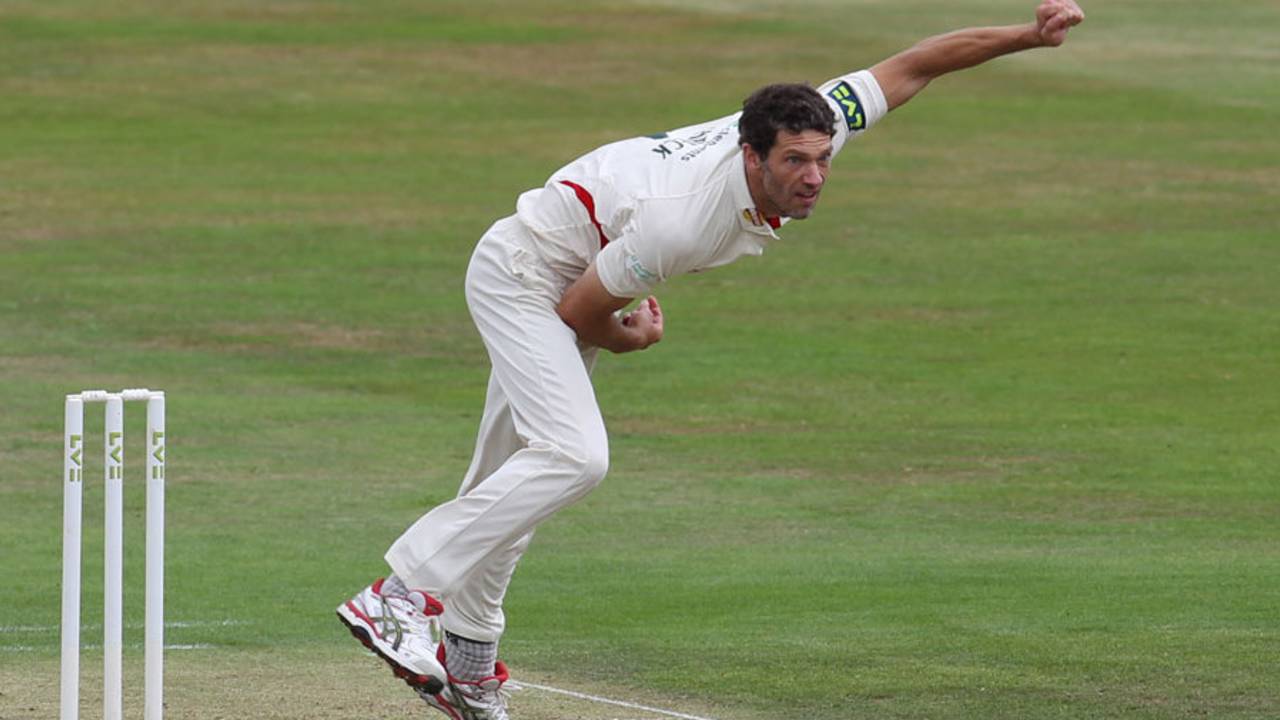 Charlie Shreck removed Josh Cobb after a recovery stand, Northamptonshire v Leicestershire, County Championship, Division Two, Wantage Road, 1st day, August 21, 2015