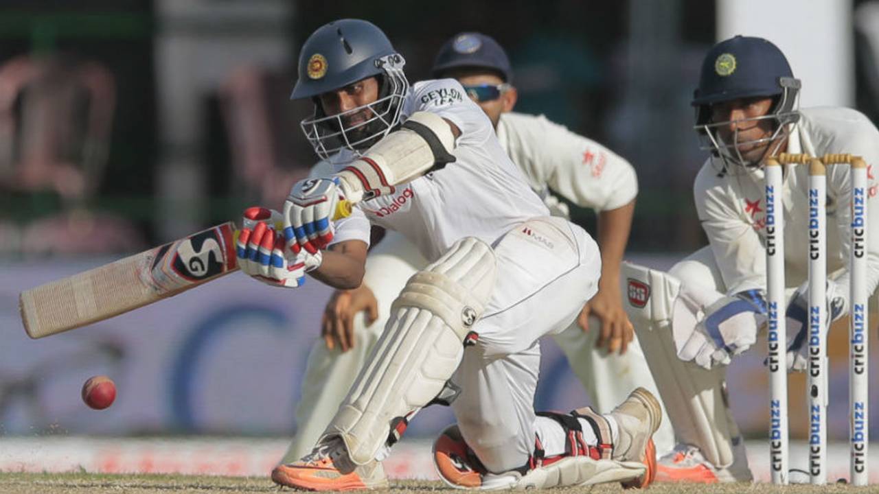 Kaushal Silva gets down to sweep, Sri Lanka v India, 2nd Test, Colombo, 2nd day, August 21, 2015
