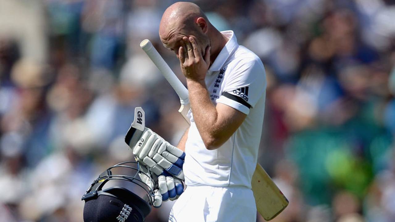Adam Lyth heads off after falling cheaply again, England v Australia, 5th Investec Ashes Test, The Oval, 3rd day, August 22, 2015