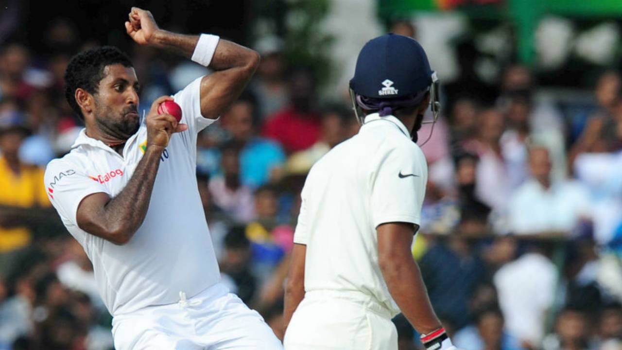 Dhammika Prasad picked up 4 for 43 in India's second innings, Sri Lanka v India, 2nd Test, P Sara Oval, Colombo, 4th day, August 23, 2015