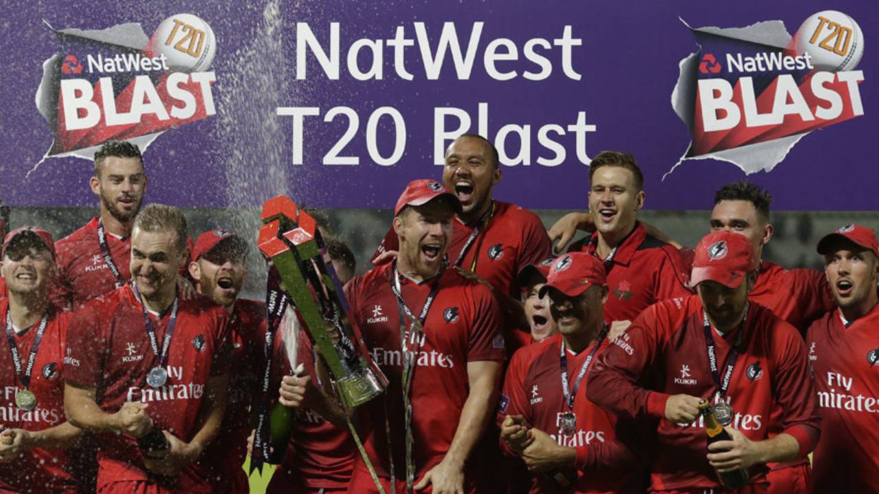 Steven Croft receives the NatWest Blast trophy, Northamptonshire v Lancashire, NatWest T20 Blast, Final, Edgbaston, August 29, 2015