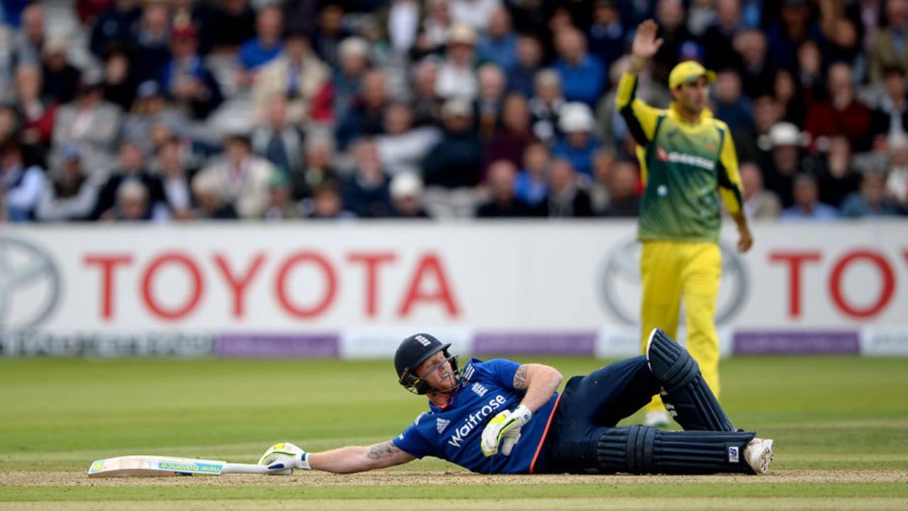 Ben Stokes after scrambling back to make his crease, England v Australia, 2nd ODI, Lord's, September 5, 2015