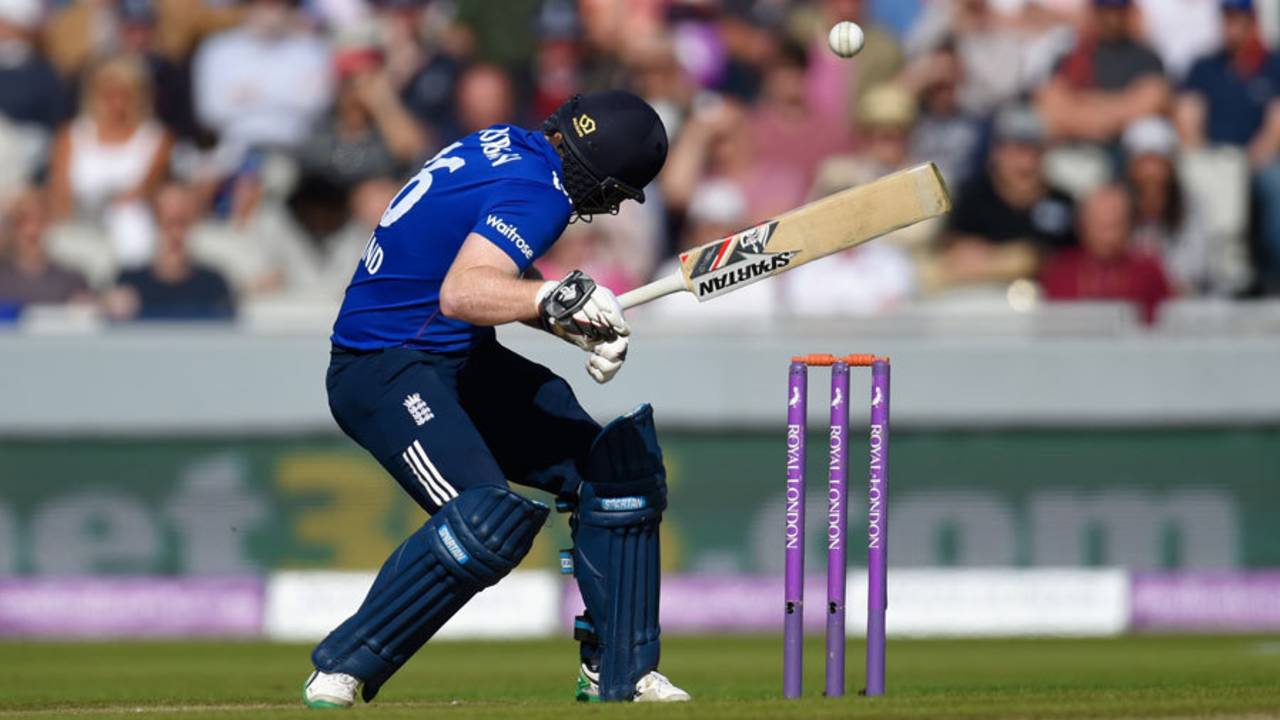 Eoin Morgan was struck on the helmet during the fifth ODI at Old Trafford&nbsp;&nbsp;&bull;&nbsp;&nbsp;Getty Images