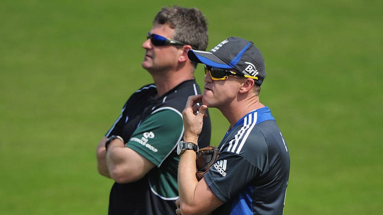 Steve Rhodes alongside Andy Flower, Trent Bridge, May 23, 2012